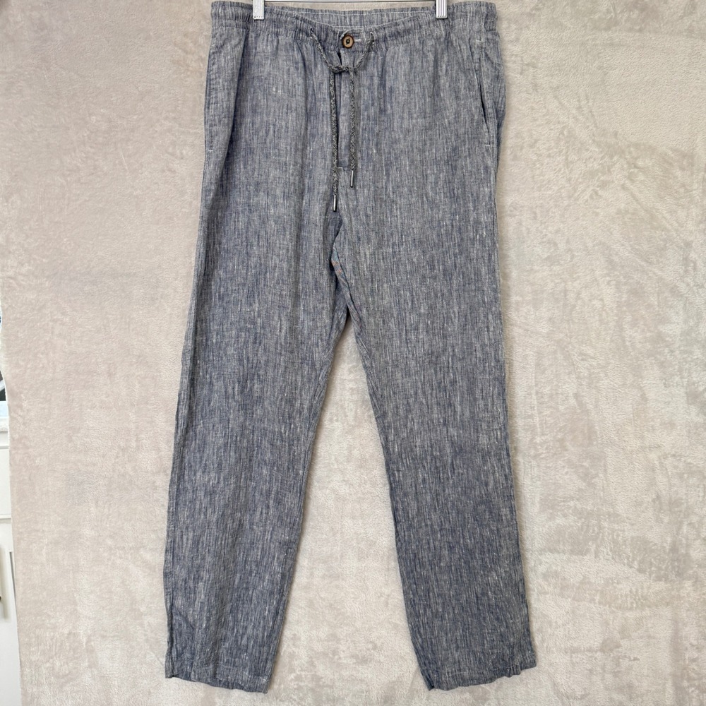 Men's 100% Linen Drawstring Pants XL Gray Relaxed Coastal Beach Old Money Casual